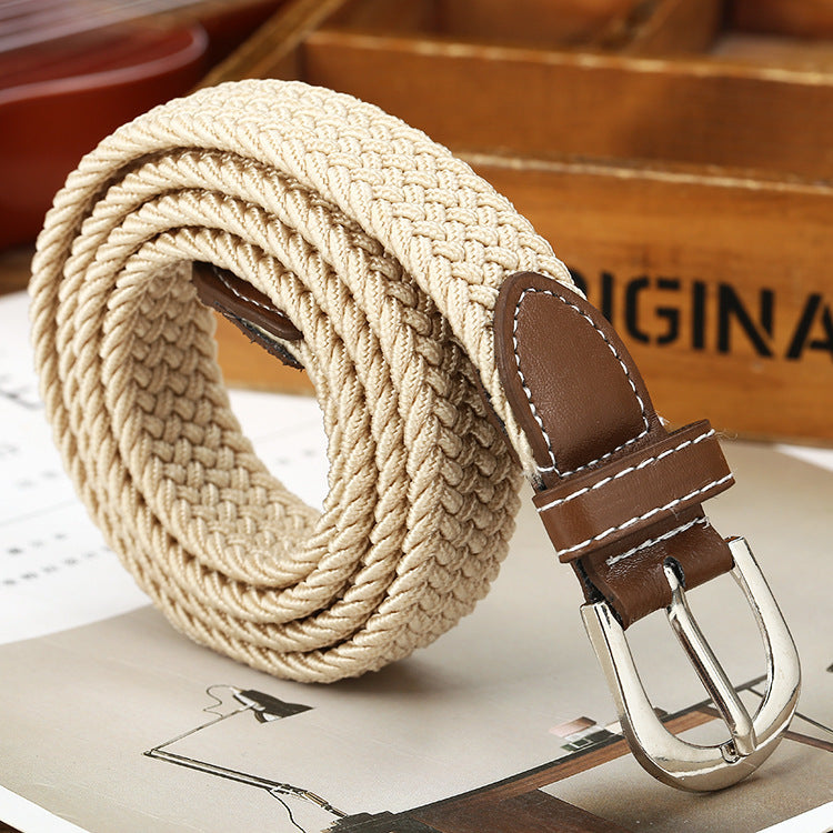 Unisex Elastic Woven Canvas Belt – Casual All-Match Solid Color Belt with D-Shaped Buckle