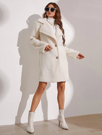 SHEIN Frenchy Lapel Neck Single Breasted Teddy Coat