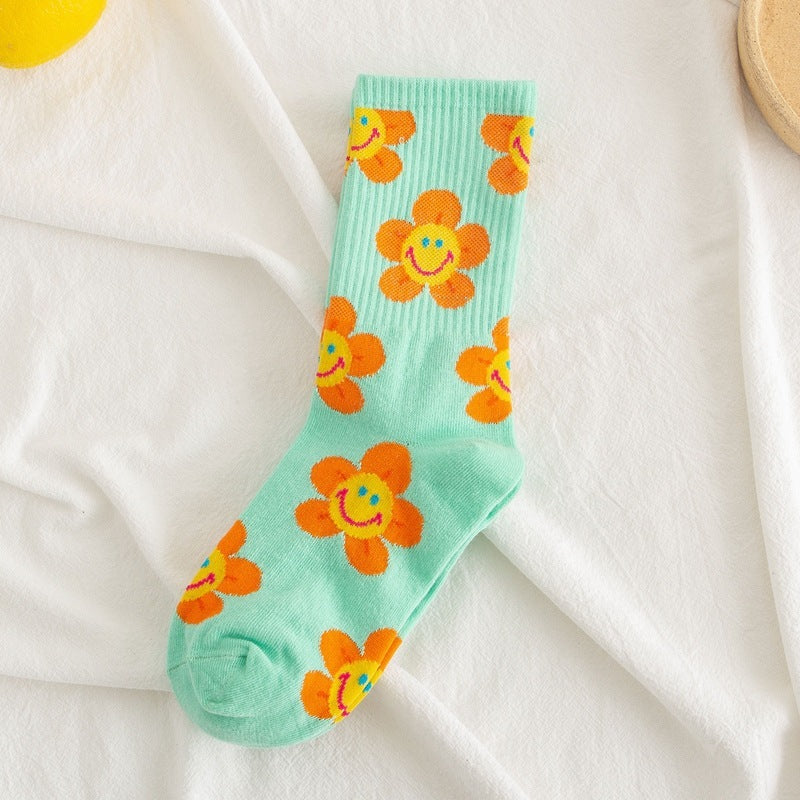 Women's Sunflower Jacquard Middle Tube Socks - ChicVix