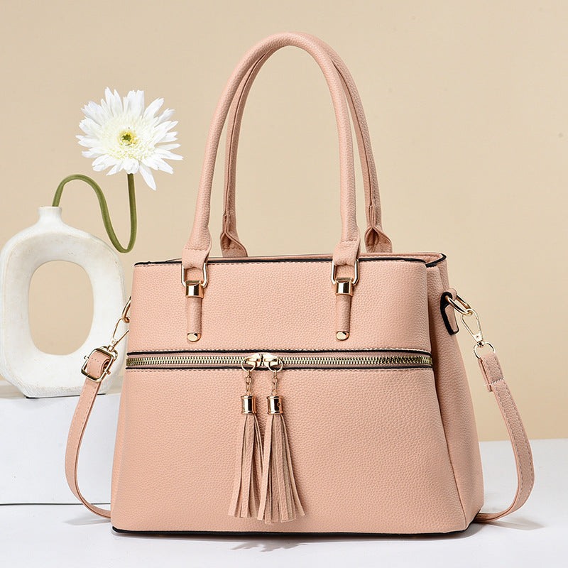 Women's Soft Leather Contrast Color Shoulder Bag - ChicVix