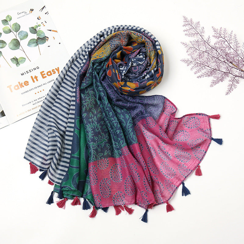 Retro Patchwork Bohemian Printed Cashew Scarf – Artistic, Ethnic Style with Warmth & Sun Protection