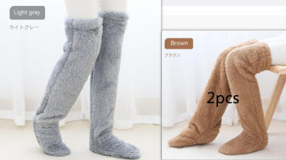 Over Knee High Fuzzy Long Socks – Winter Warm Cold-Proof Stockings for Home & Sleep - ChicVix