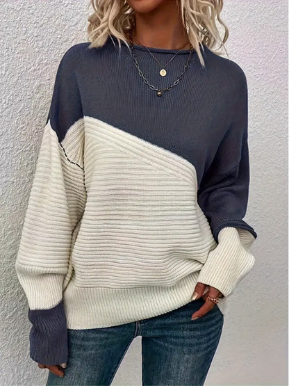 Stylish Women's Knitting Sweater - Contrast Stitch Pullover - ChicVix