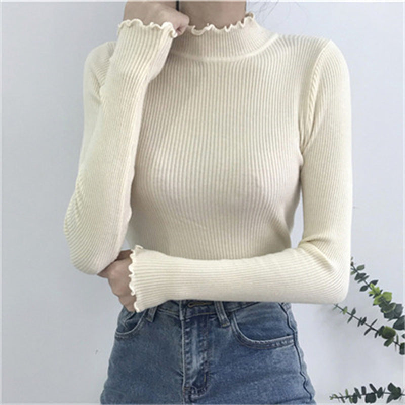 Ruffled Half-High Collar Long Sleeve Knitwear – Fresh & Sweet Pullover - ChicVix