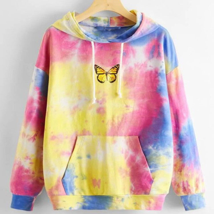 Tie-Dye Butterfly Print Long Sleeve Sweatshirt