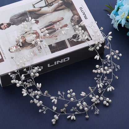 Bride’s Long Crystal Pearl Hair Band – Elegant Wedding Hair Accessory