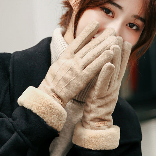 Autumn and Winter Cashmere Full Finger Gloves for Women