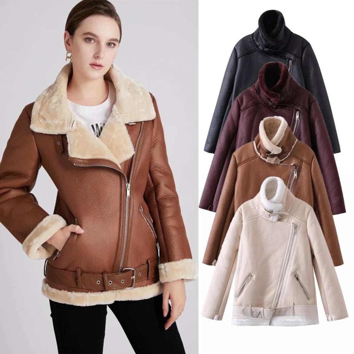 Integrated Lamb Fur Thick Warm Motorcycle Jacket