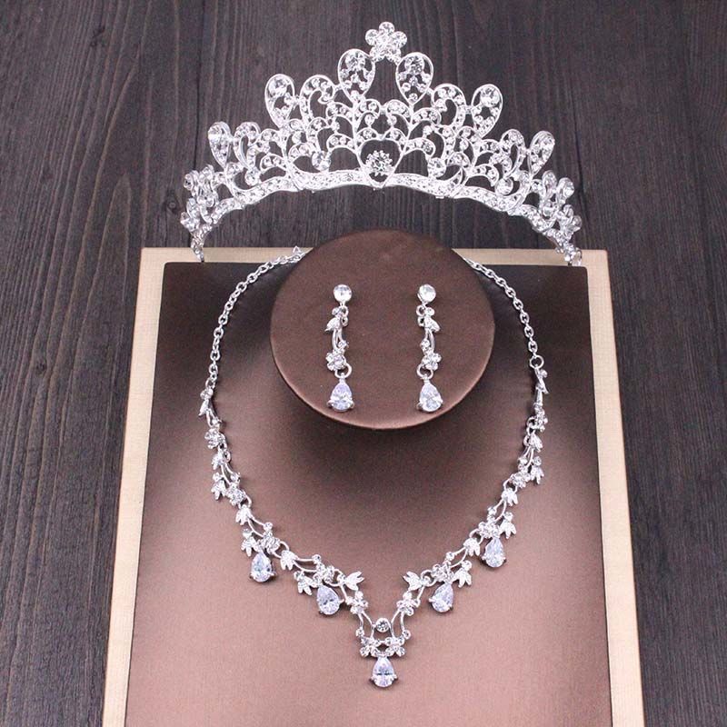 Bridal Rhinestone Crown Necklace Set - Elegant Wedding Accessories - ChicVix