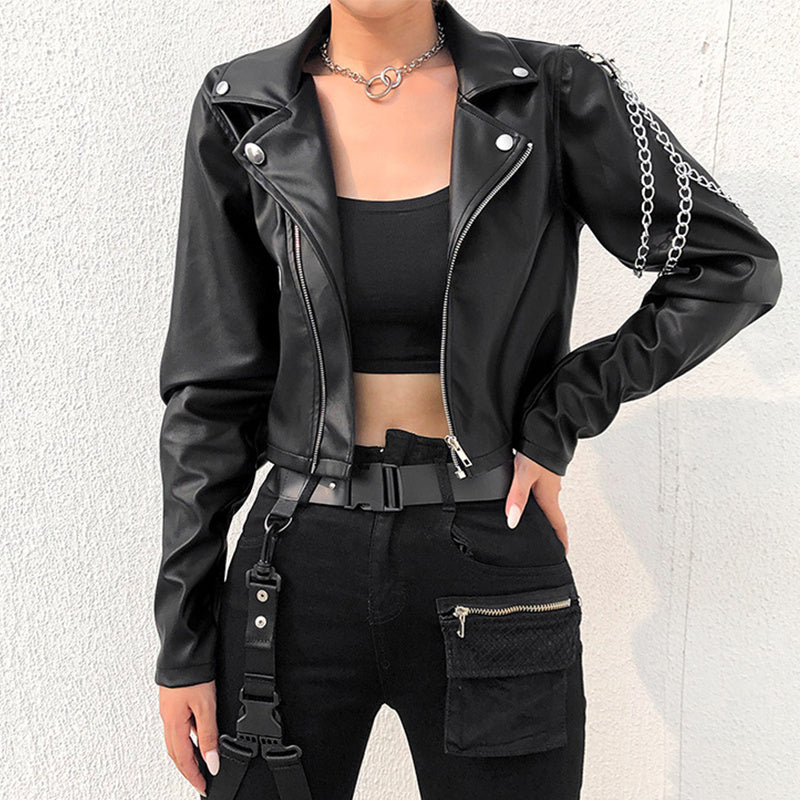 Women's Arm Chain Imitation Leather Jacket