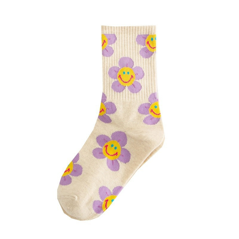 Women's Sunflower Jacquard Middle Tube Socks - ChicVix