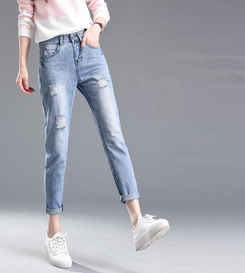 Stylish Ripped Jeans for Women – Dark Denim Pencil Pants - ChicVix