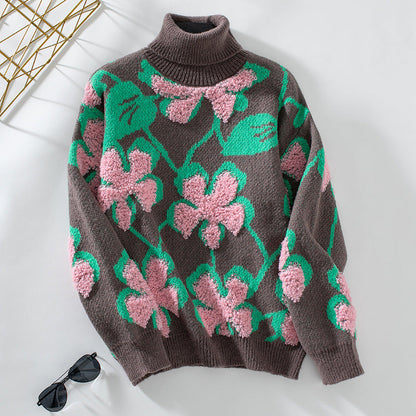 3D Floral Design Lapel Sweater for Women - ChicVix