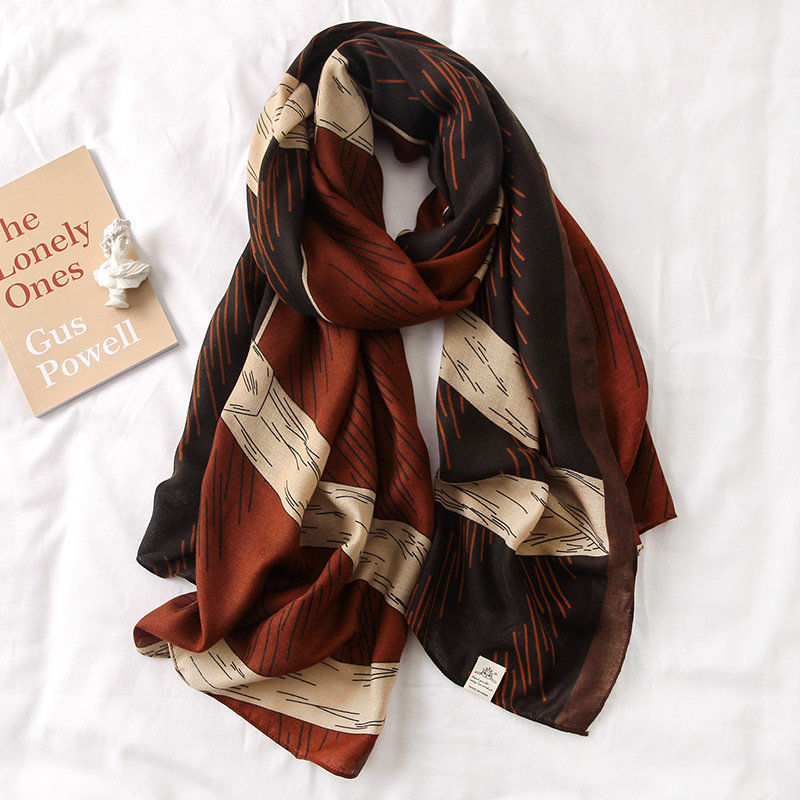 Holiday Shawl Sunscreen Silk Scarf – Elegant Striped Print, Lightweight Polyester