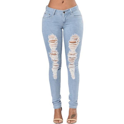 Stylish Ripped Jeans for Women – Comfortable Denim Pencil Pants - ChicVix