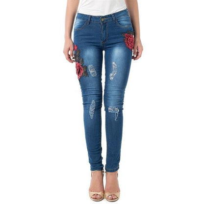 Stylish Ripped Jeans for Women – Comfortable Denim Pencil Pants - ChicVix