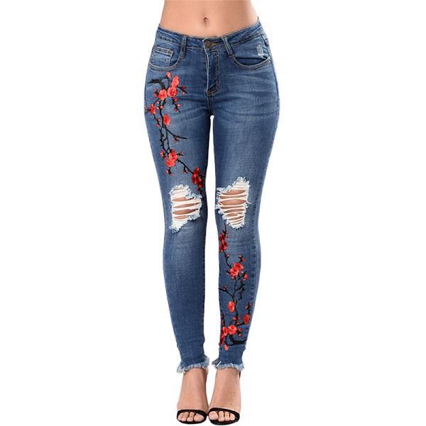 Stylish Ripped Jeans for Women – Comfortable Denim Pencil Pants - ChicVix