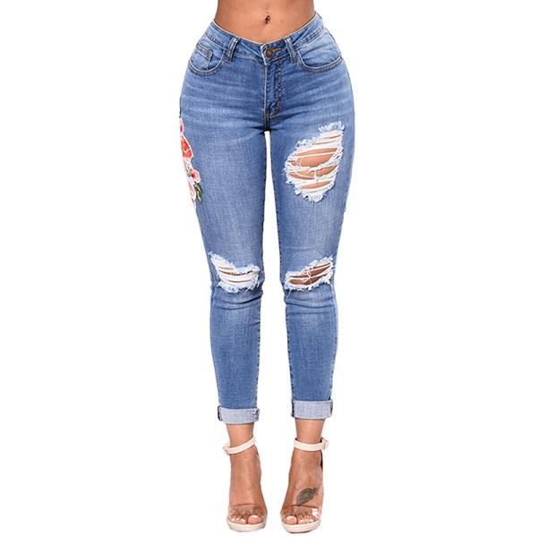 Stylish Ripped Jeans for Women – Comfortable Denim Pencil Pants - ChicVix