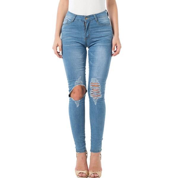 Stylish Ripped Jeans for Women – Comfortable Denim Pencil Pants - ChicVix