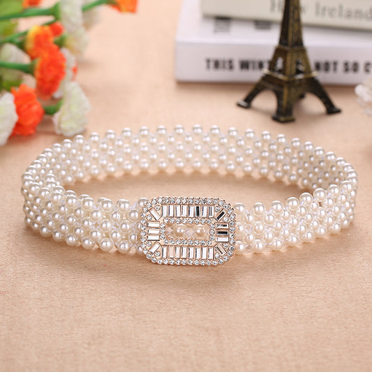 Elegant Elastic Pearl Belt – Fashionable Waist Seal for Women