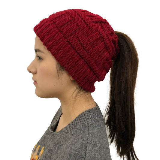 Soft Knit Ponytail Winter Hats for Women - Adjustable Fit - ChicVix