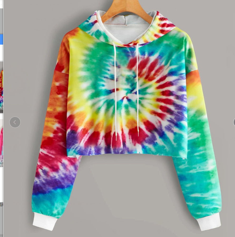 Women's Slim Fit Hooded Tie-Dye Long-Sleeve Sweatshirt