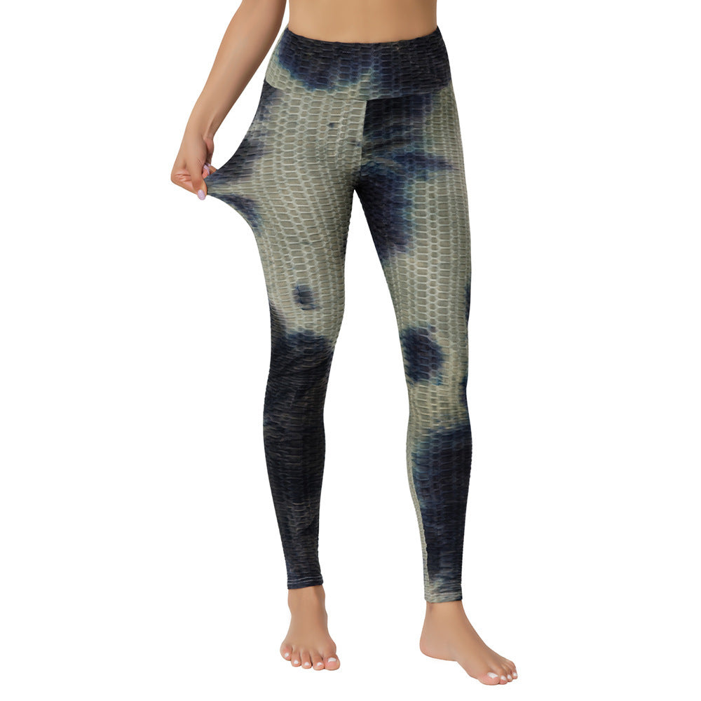 Yoga Jacquard Tie-Dye Bubble Yoga Pants - Stylish & Comfortable for Every Workout - ChicVix