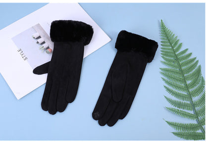 Women's Warm Suede Gloves for Autumn and Winter with Touch Screen Functionality