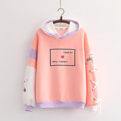 Cartoon Print Hooded Sweater for Junior High School Girls - ChicVix