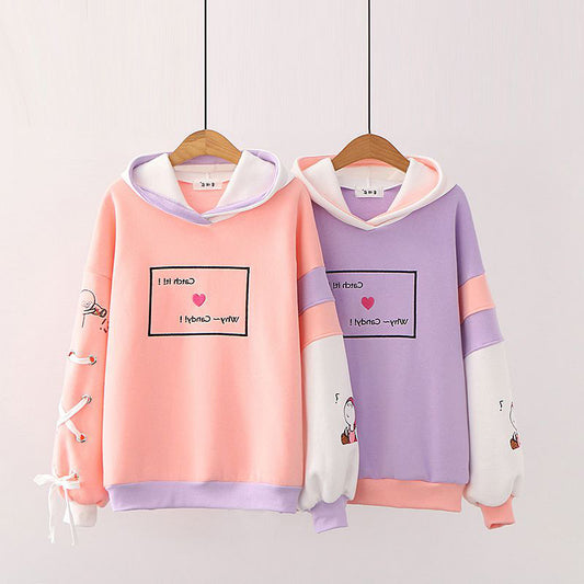 Cartoon Print Hooded Sweater for Junior High School Girls