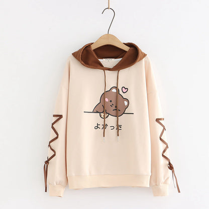 Cartoon Print Hooded Pullover Sweater for Students - ChicVix