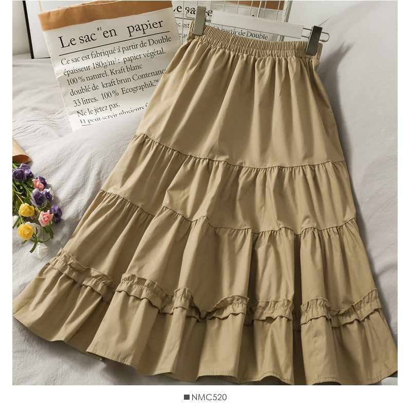 Women's Western-Style Mid-Length A-Line Skirt - Spring Elastic Waist with Wood Ear Stitching - ChicVix