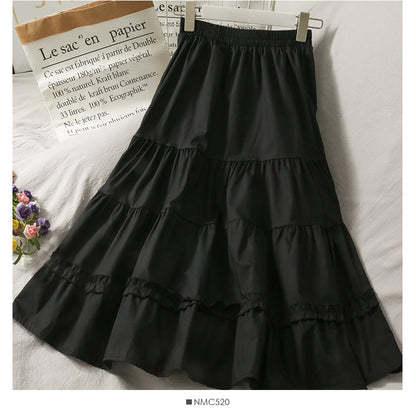 Women's Western-Style Mid-Length A-Line Skirt - Spring Elastic Waist with Wood Ear Stitching - ChicVix