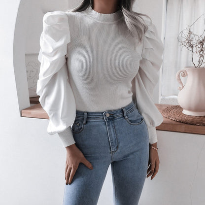 Blouse Women Puff Sleeve Knit Tops - ChicVix