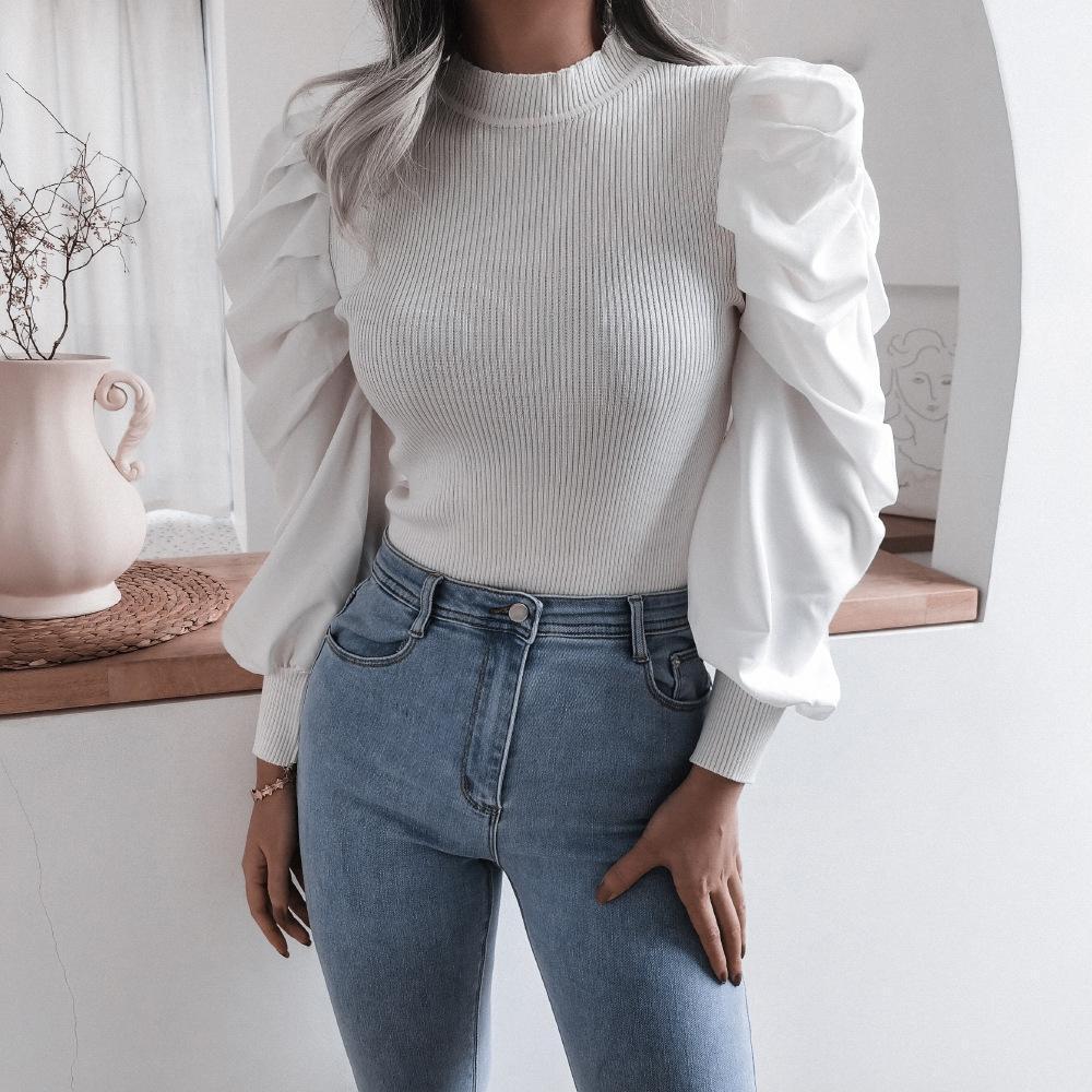 Blouse Women Puff Sleeve Knit Tops - ChicVix