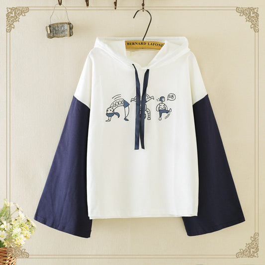 Merry Pretty Women Cartoon Embroidery Hooded Sweatshirt