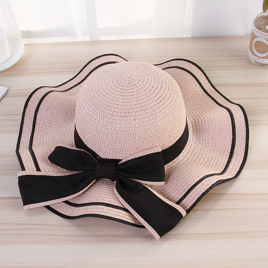 Women’s Foldable Straw Panama Hat with Bow - Summer Sunshade Beach Hat - ChicVix