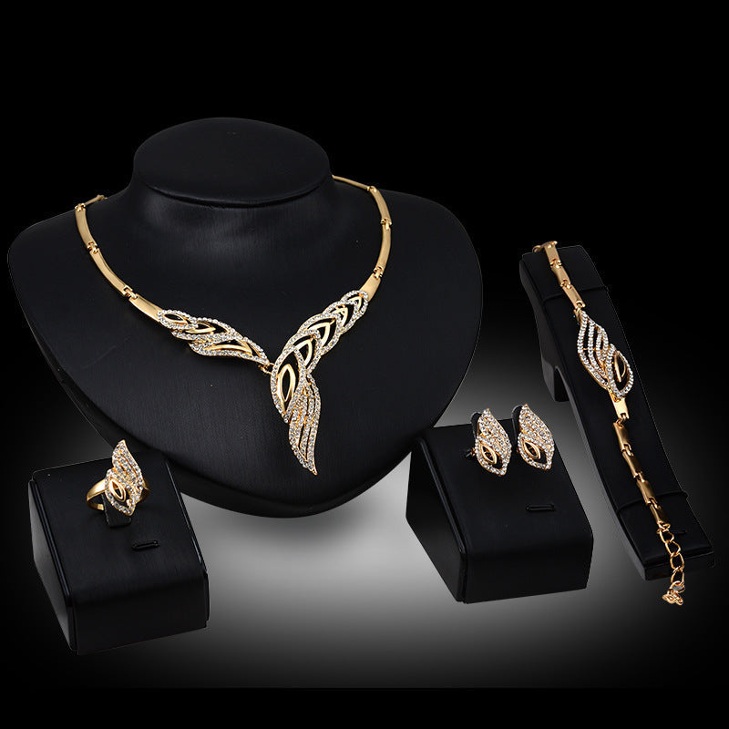 Exaggerated Bridal Gift Fashion Jewelry Set – Necklace, Earrings, Ring & Bracelet - ChicVix