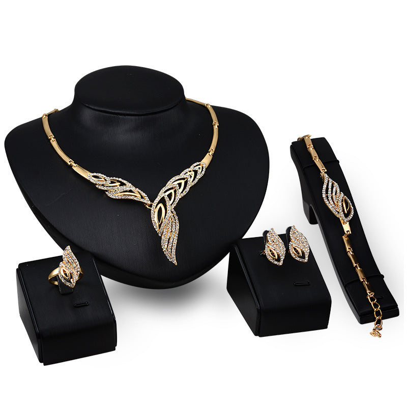 Exaggerated Bridal Gift Fashion Jewelry Set – Necklace, Earrings, Ring & Bracelet