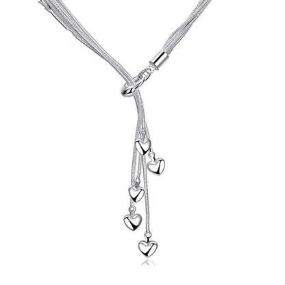 Silver-Plated Snake Chain Heart Necklace – Set of Five - ChicVix