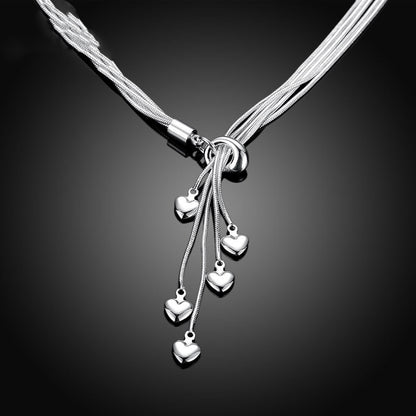 Silver-Plated Snake Chain Heart Necklace – Set of Five - ChicVix