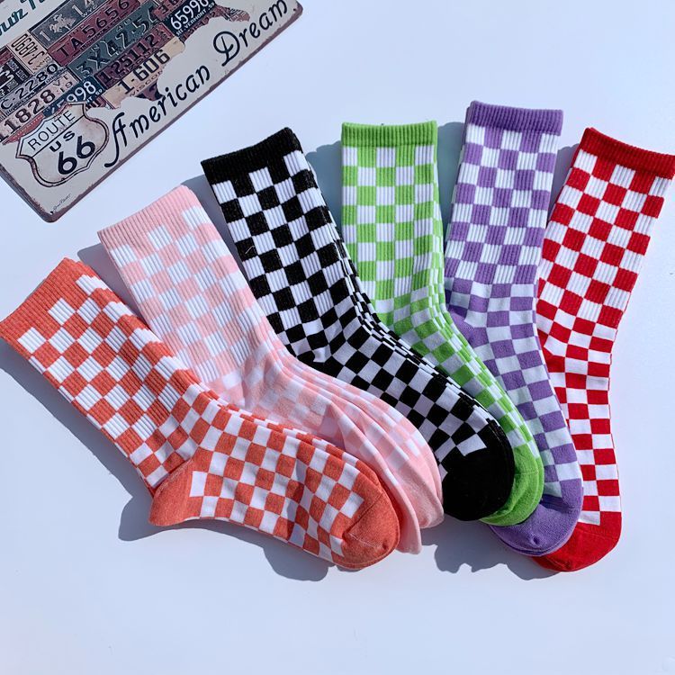 Trendy Chessboard Plaid Mid-Calf Socks - Street Style European & American Design - ChicVix