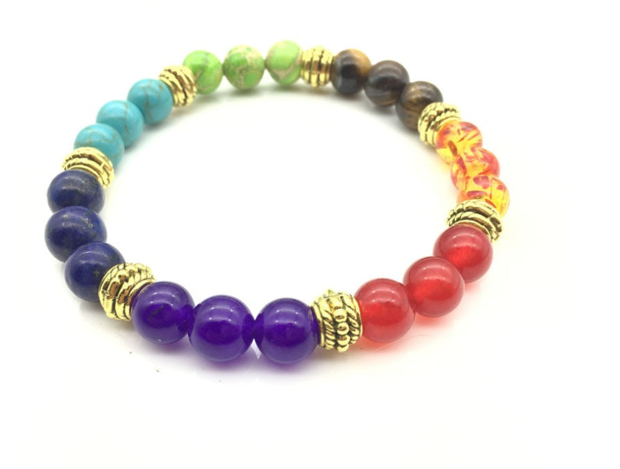 Colorful Blue Turquoise Chakra Energy Yoga Bracelet - Natural Stone Beads Bracelet - ChicVix