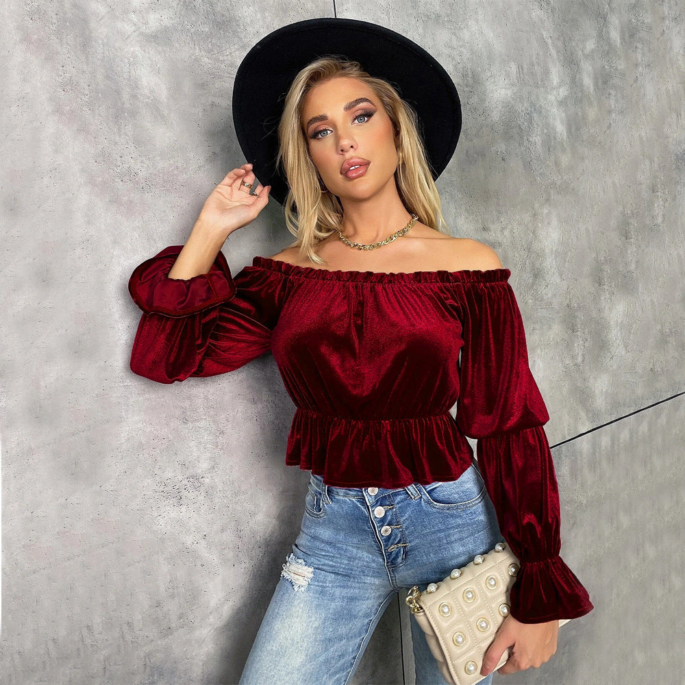 Elegant French Style Velvet Long Sleeve T-Shirt for Women - ChicVix