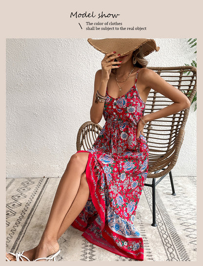 Women's Floral Printed Asymmetric Sling Dress