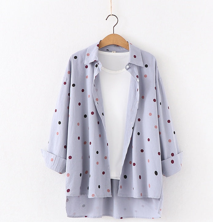 Chic Women's Polka Dot Print Cotton Blouse - ChicVix