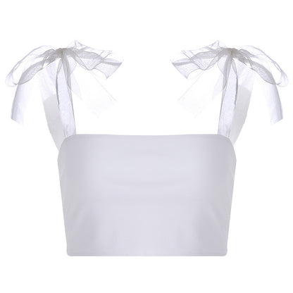 Transparent Ribbon Strap Tank Top - ChicVix