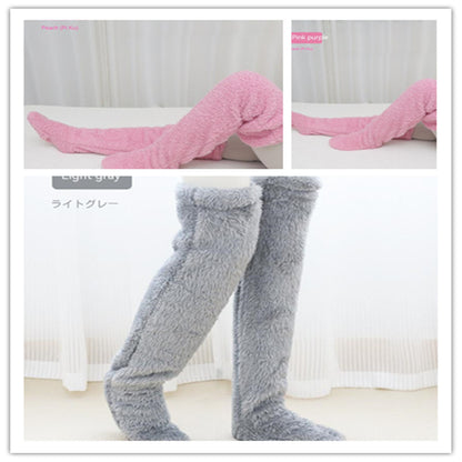 Over Knee High Fuzzy Long Socks – Winter Warm Cold-Proof Stockings for Home & Sleep - ChicVix