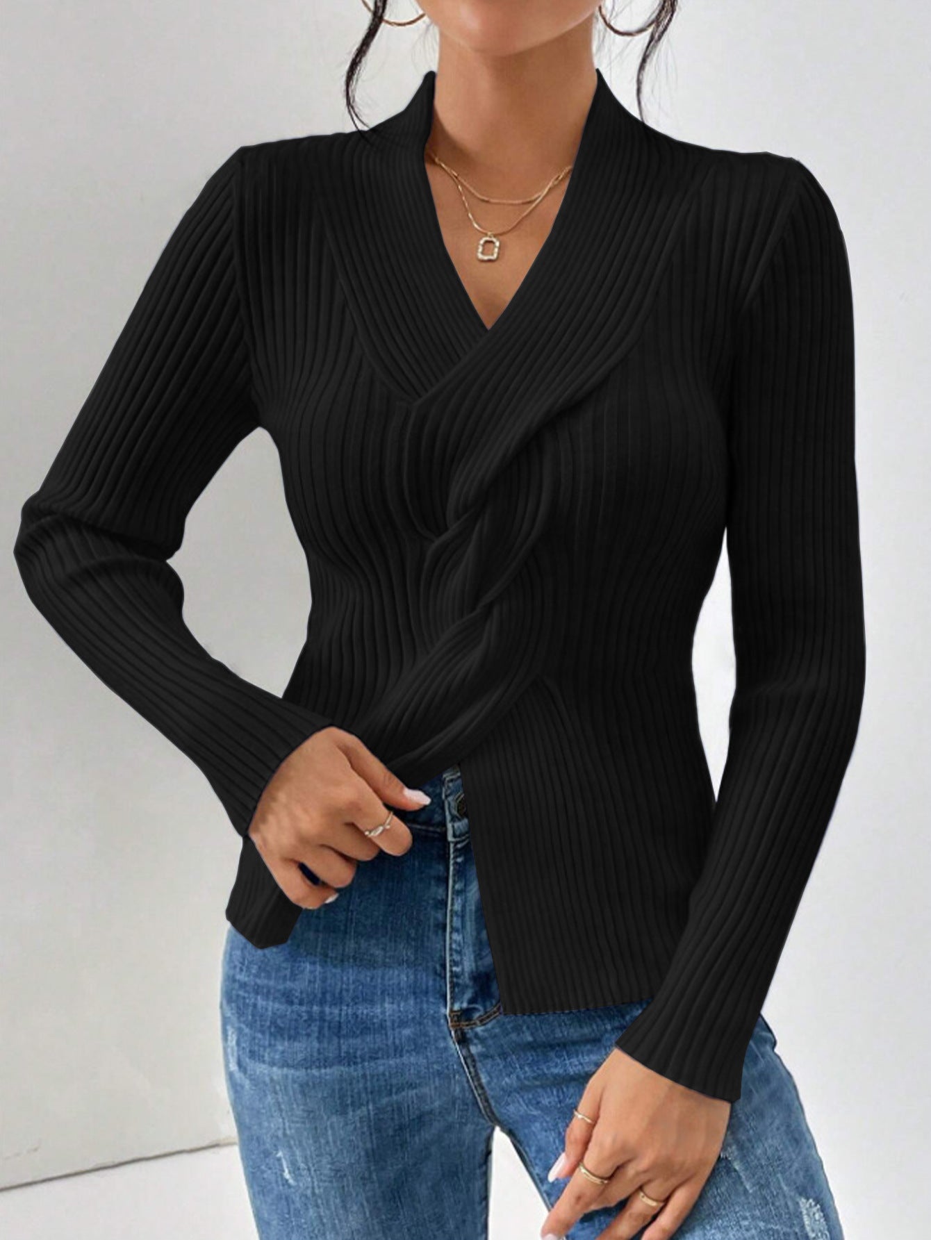 Slim Fit Pullover Sweater in Core-Spun Yarn - ChicVix