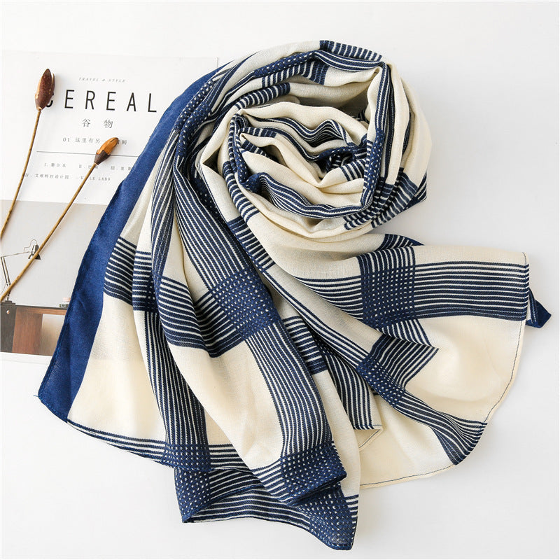 Holiday Shawl Sunscreen Silk Scarf – Elegant Striped Print, Lightweight Polyester